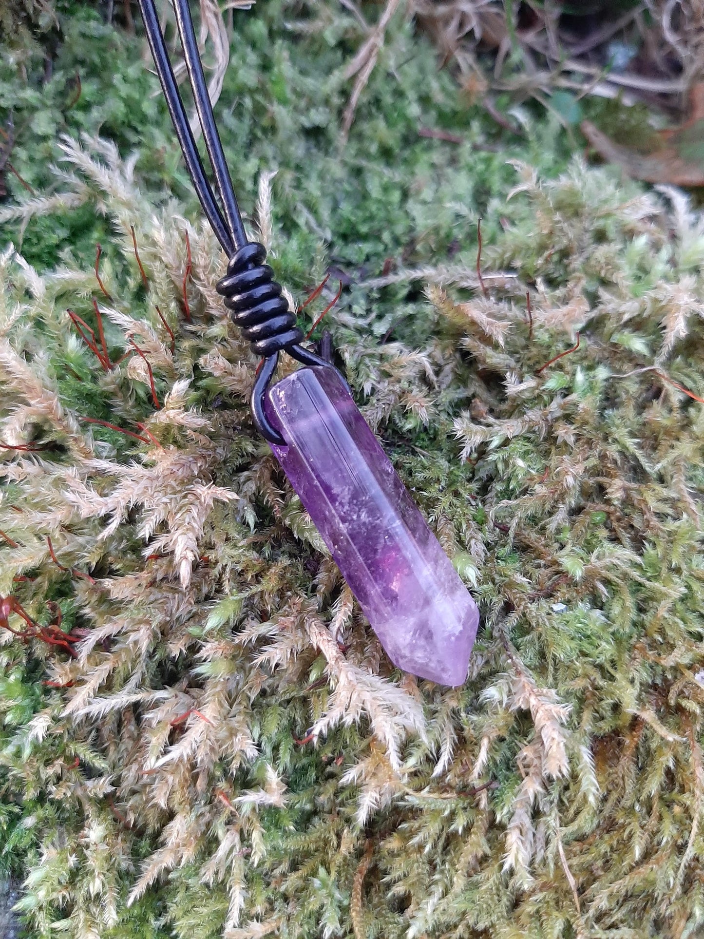 Amethyst Pendant Necklace, leather cord | Amethyst Point Necklace, drilled | Amethyst Necklace