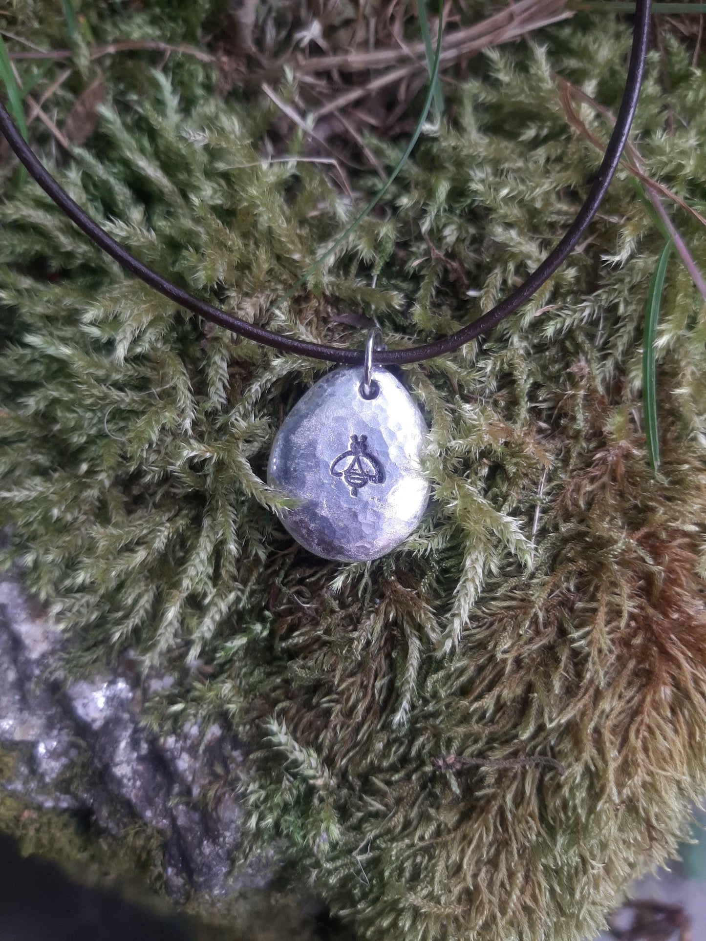 Bee Pendant Necklace - Bumble Bee - Cast and hammered pewter - Small - Can be personlised