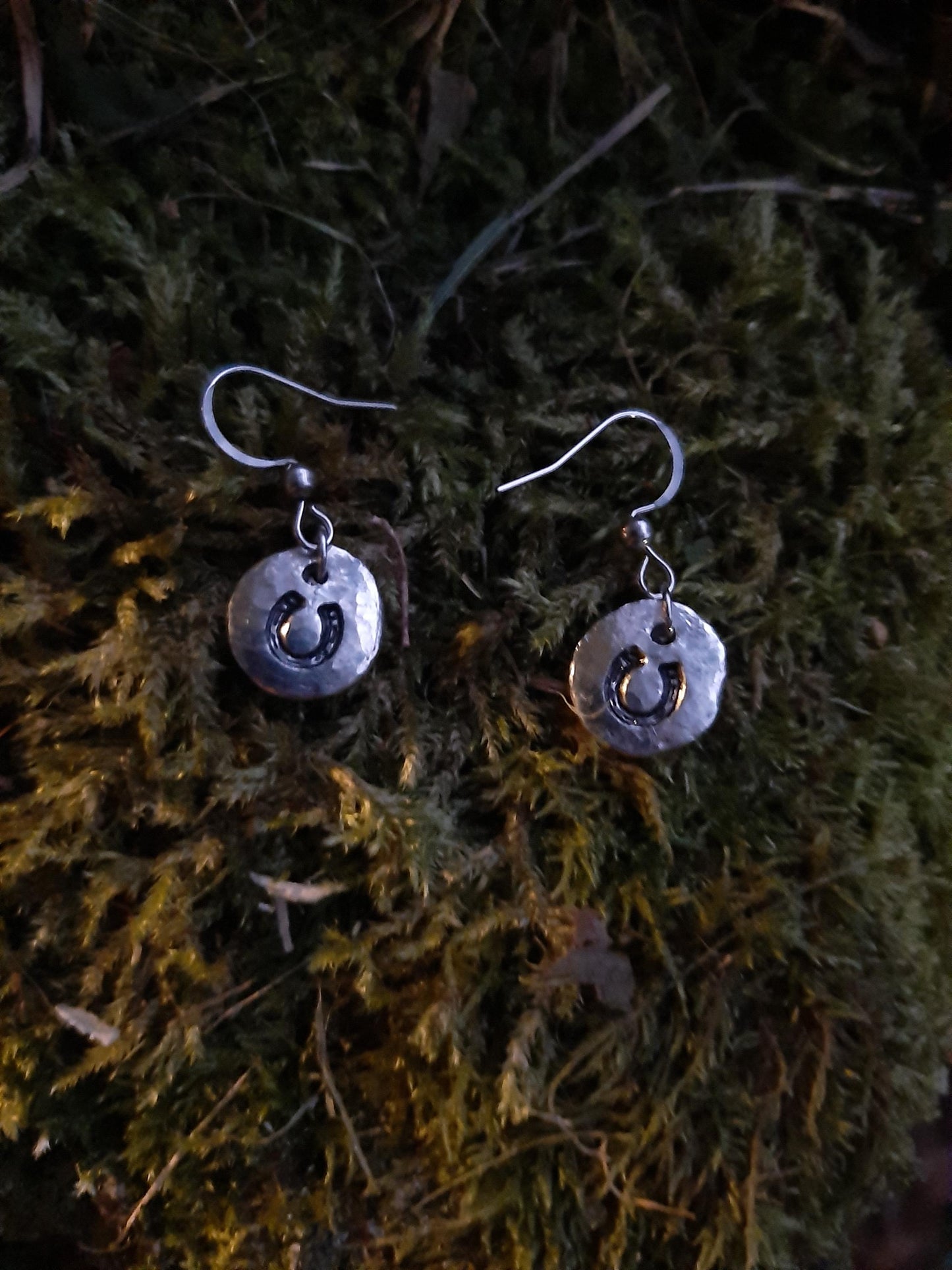 Horseshoe Pendant Earrings - Stainless Steel Hooks | Cast and Hammered Pewter