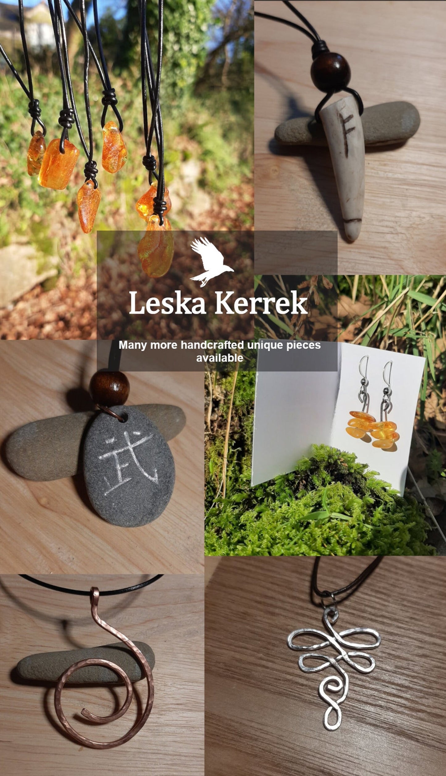 Carved Knowledge Rune Stone Necklace - Kaunaz - Fire, Knowledge - Viking Jewellery | Viking Necklace