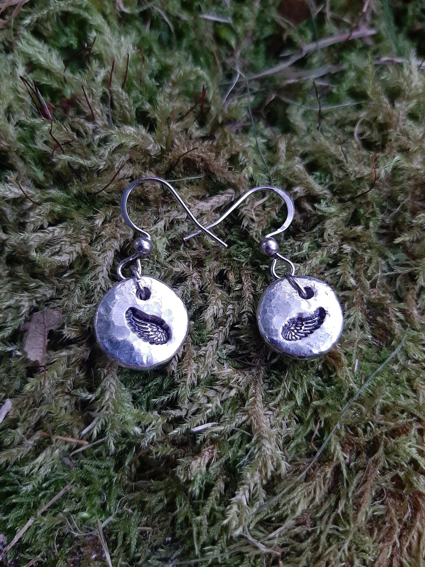Wing Pendant Earrings - Angel Wings - Bird Wings - Stainless Steel Hooks | Cast and Hammered Pewter