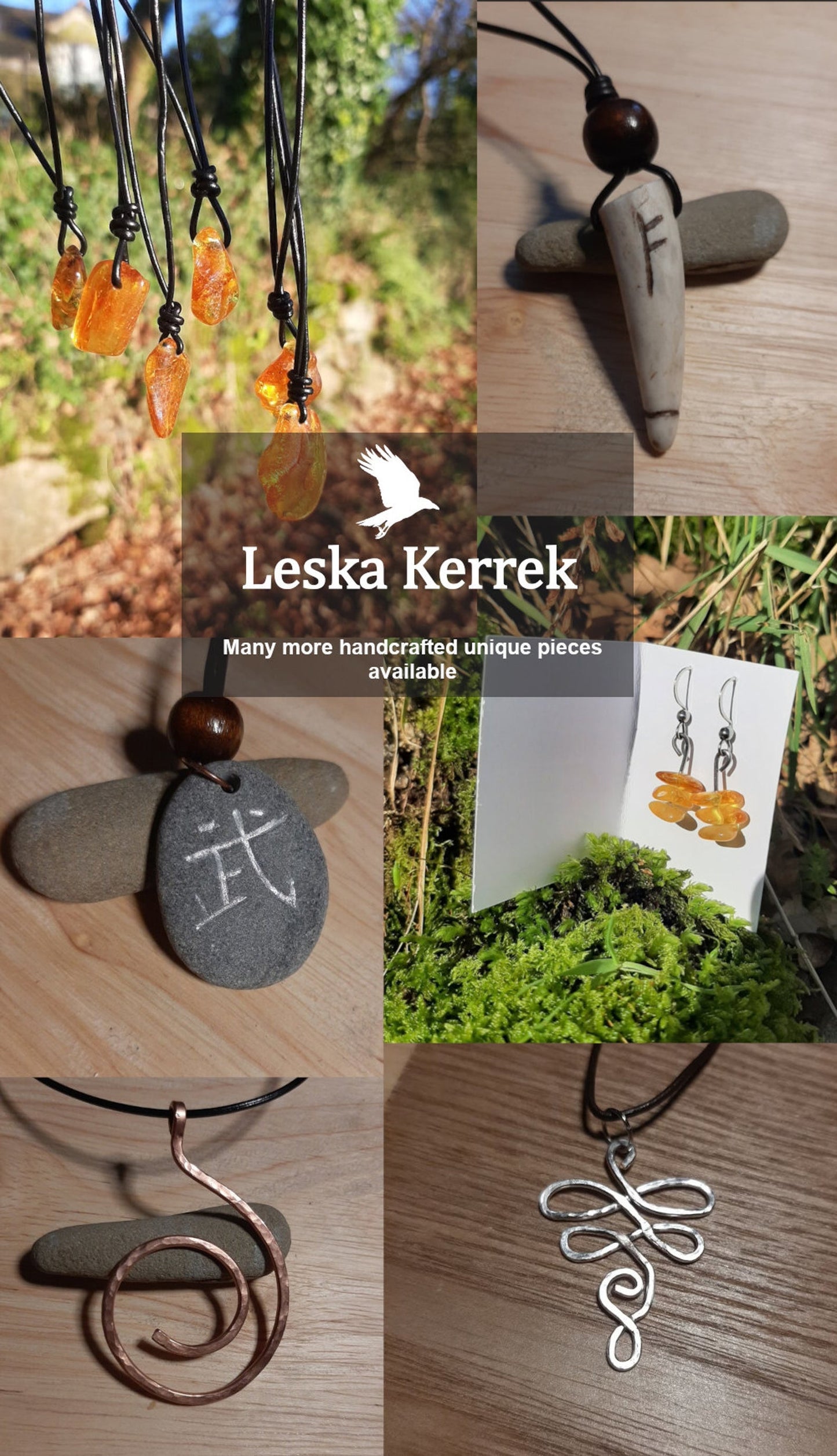 Carved Protection Rune Stone Necklace - Algiz - Protection - Viking Jewellery | Viking Necklace