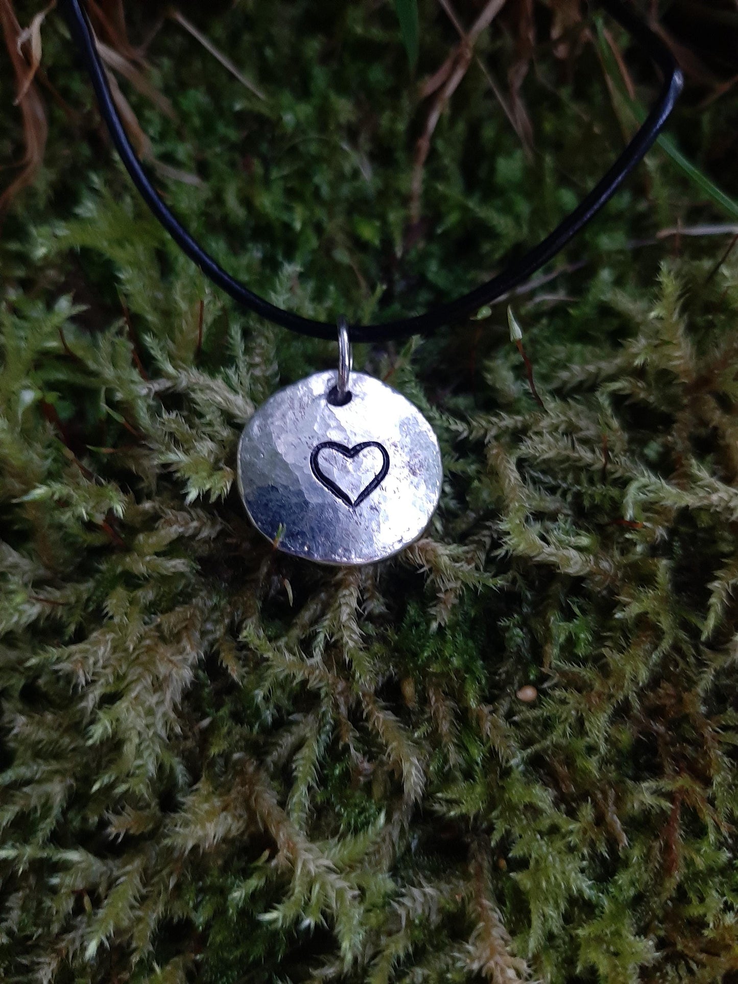 Heart Pendant Necklace - Love Heart - Cast and hammered pewter - Small