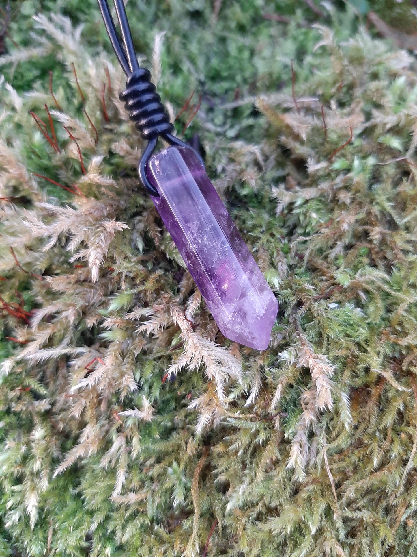 Amethyst Pendant Necklace, leather cord | Amethyst Point Necklace, drilled | Amethyst Necklace