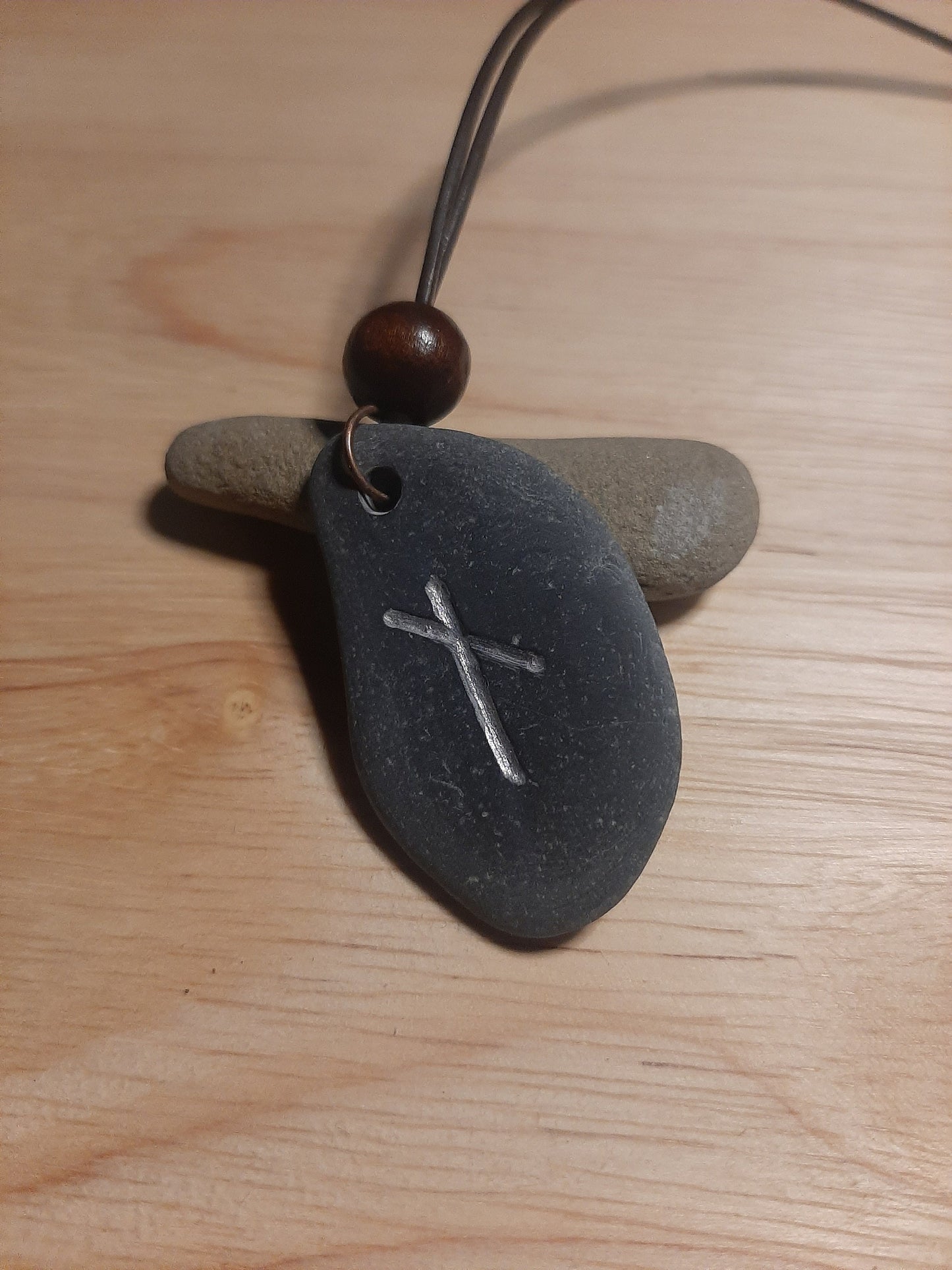 Carved Hardship Rune Stone Necklace - Nauthiz - Hardship - Viking Jewellery | Viking Necklace