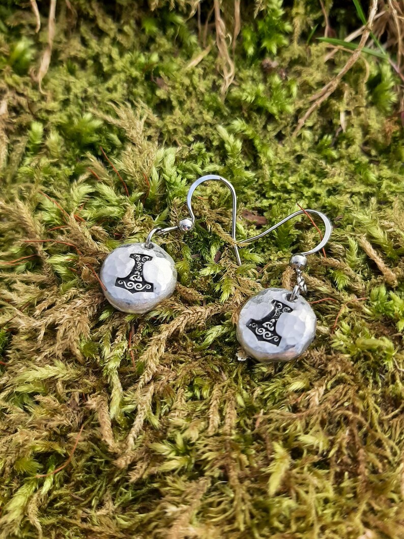 Mjolnir Earrings | Thors Hammer Earrings - Stainless Steel Hooks | Cast and Hammered Pewter