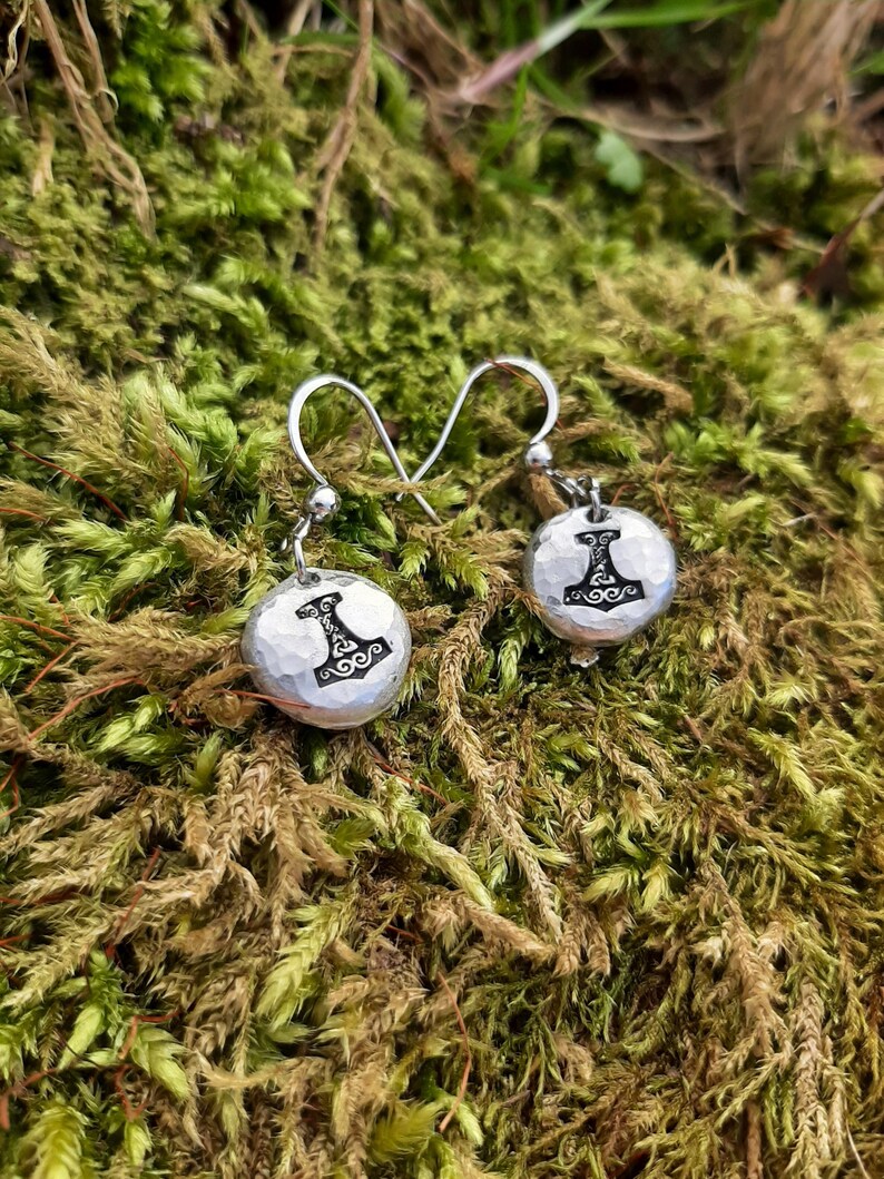 Mjolnir Earrings | Thors Hammer Earrings - Stainless Steel Hooks | Cast and Hammered Pewter