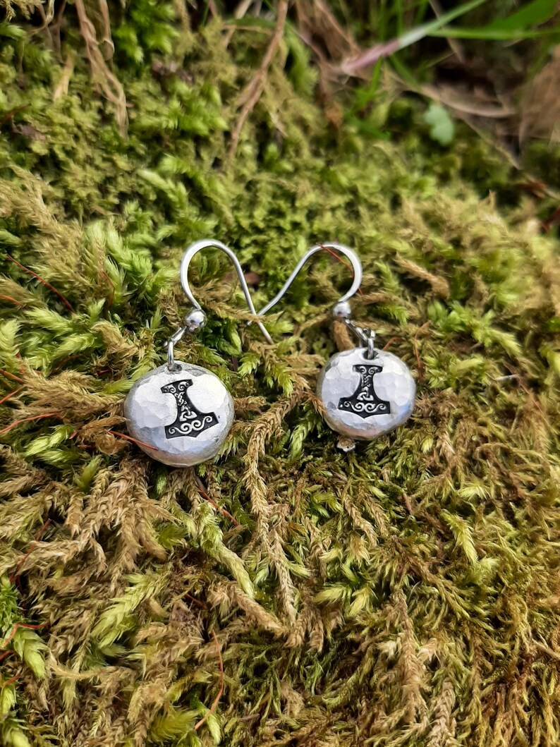 Mjolnir Earrings | Thors Hammer Earrings - Stainless Steel Hooks | Cast and Hammered Pewter