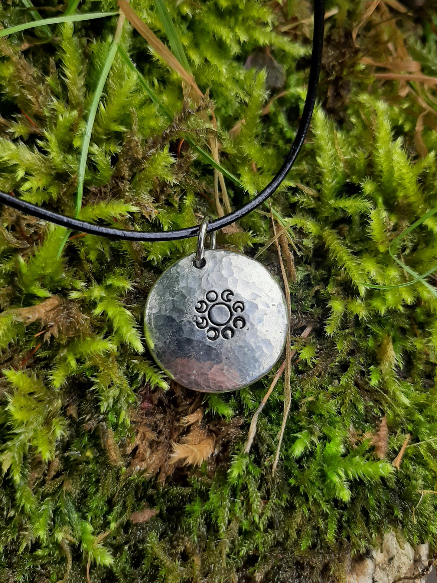 Moon Phase Pendant Necklace -| Lunar Cycle Pendant - Cast and Hammered Pewter