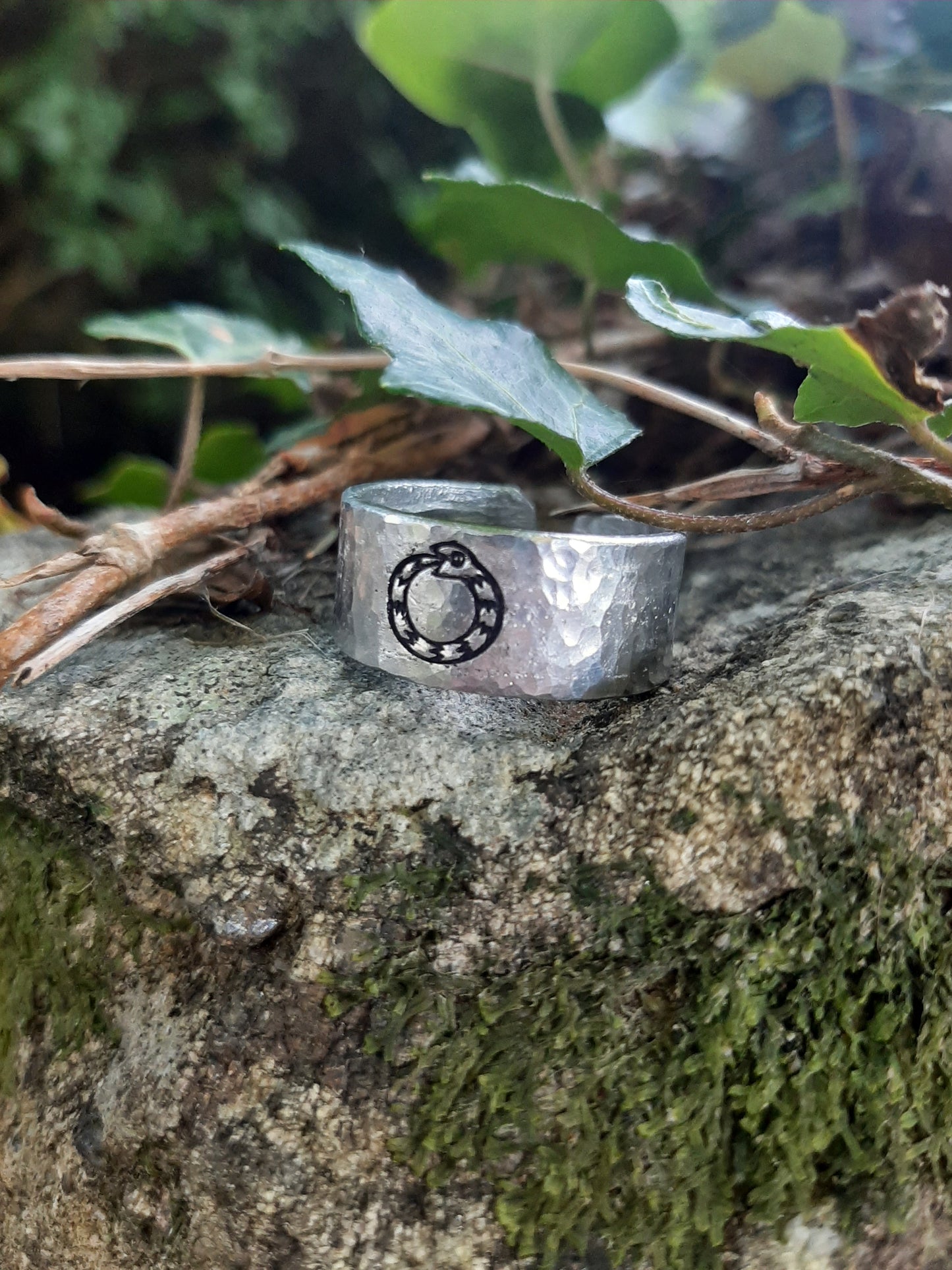 Jormungandr ring | World Serpent Ring | Snake Ring | Cast and hammered pewter | Open ring