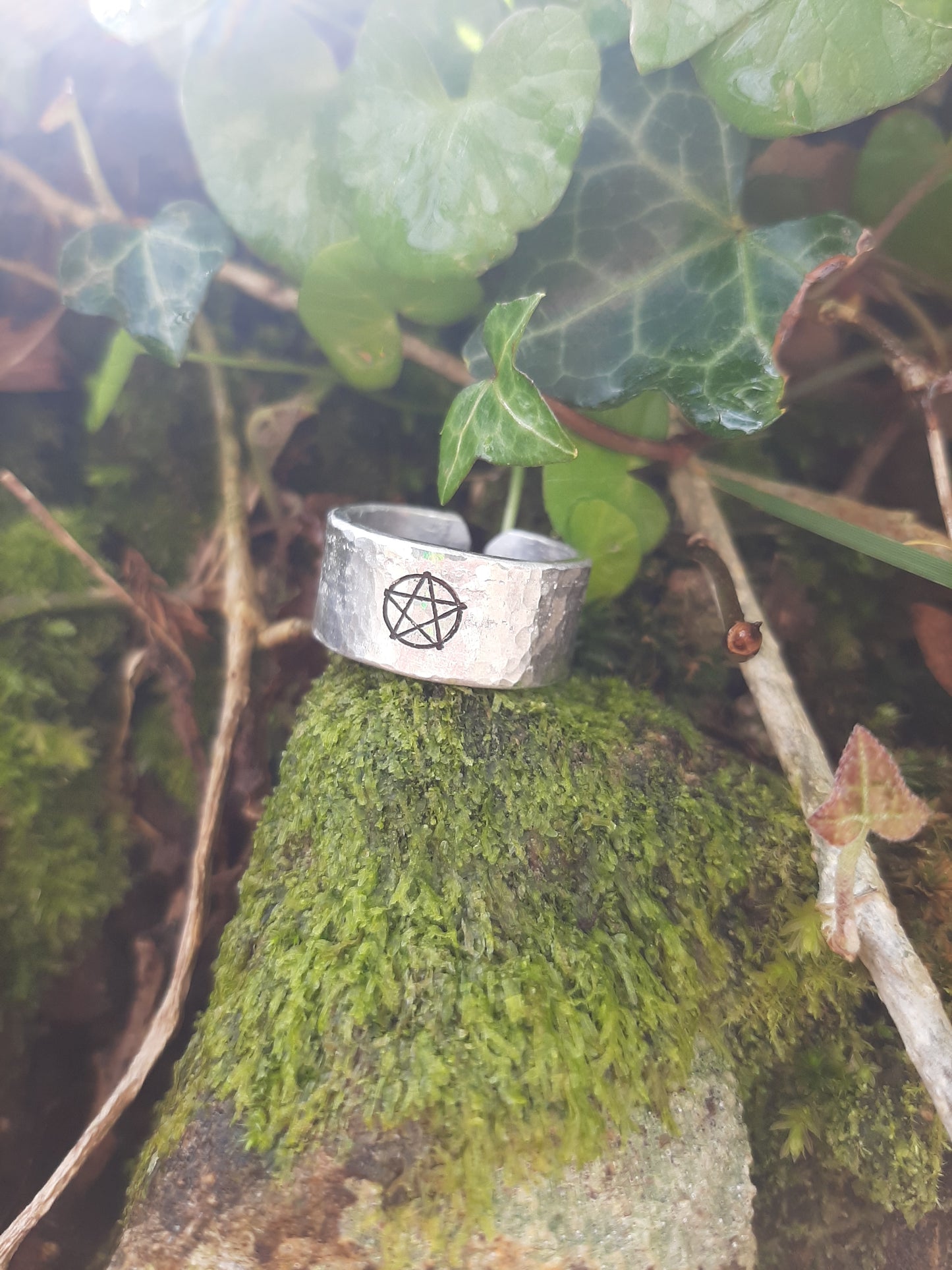 Pentagram Ring | Cast and hammered pewter | Open ring