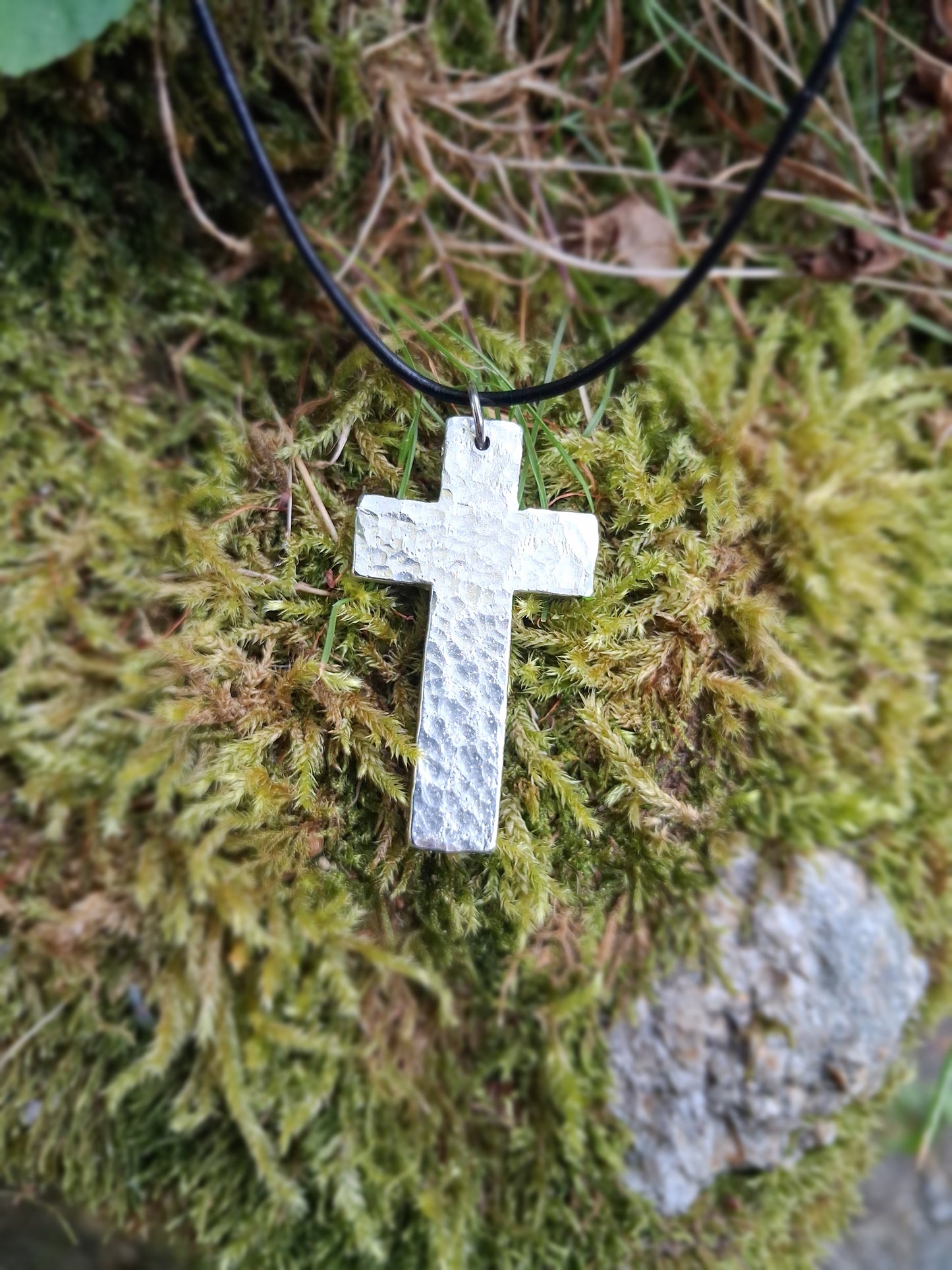 Christian Cross Necklace - Chunky, Rustic- Solid