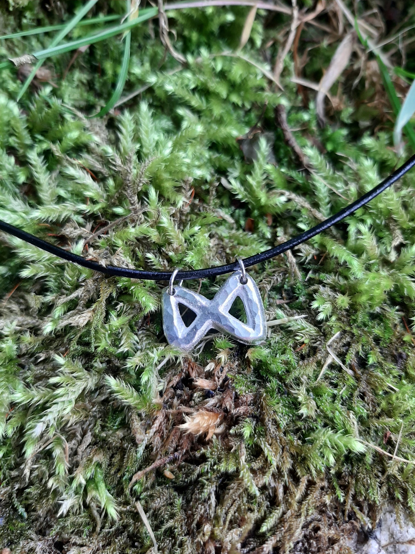 Viking Rune Necklace - Cast and Hammered Pewter - Dagaz Rune - Awakening Rune | Viking Necklace