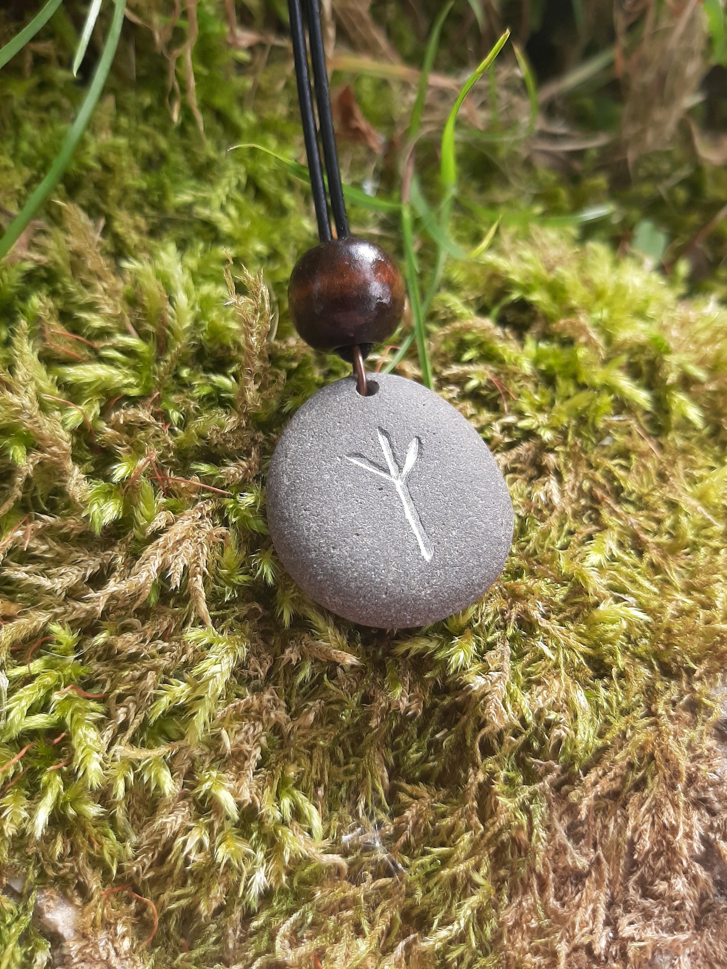 Carved Protection Rune Stone Necklace - Algiz - Protection - Viking Jewellery | Viking Necklace
