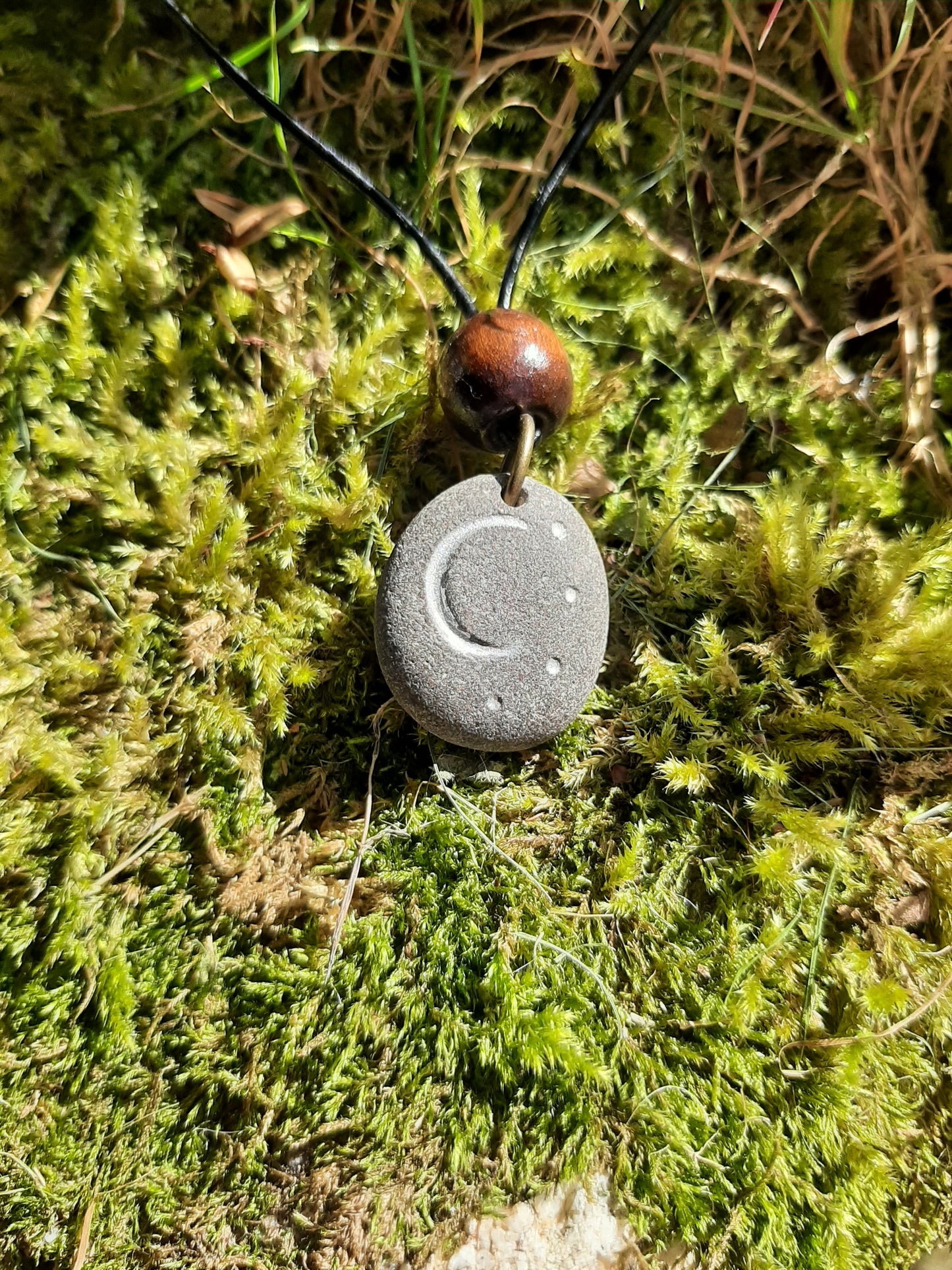 Carved Stone Necklace - Moon and Stars