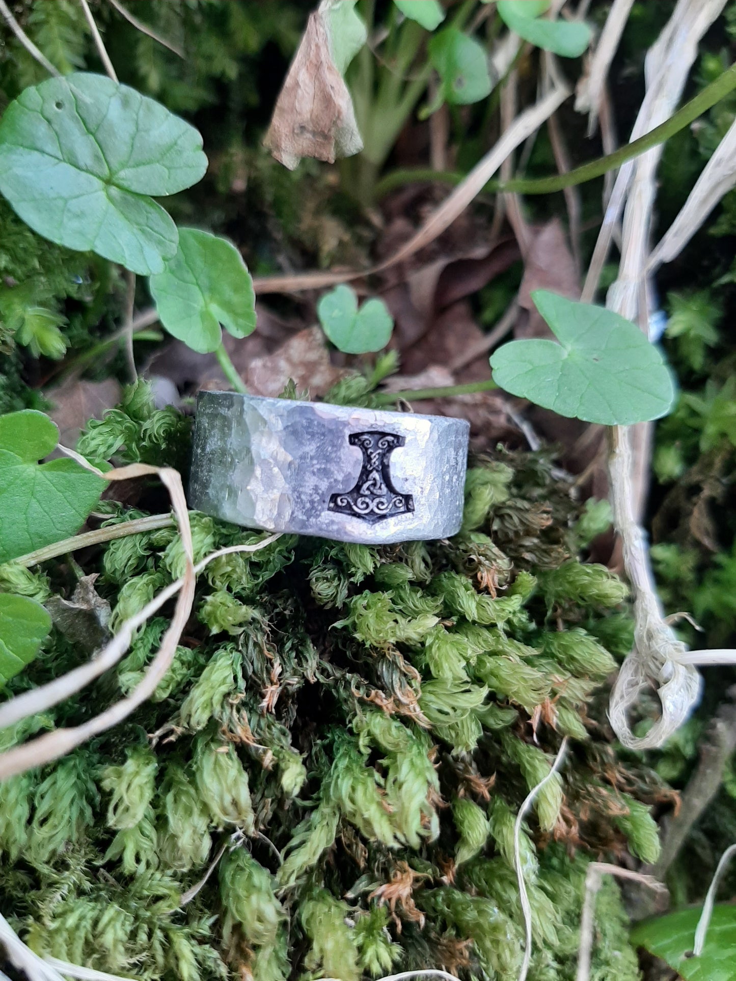 Thor's Hammer Mjölnir Ring | Cast and hammered pewter | Open ring