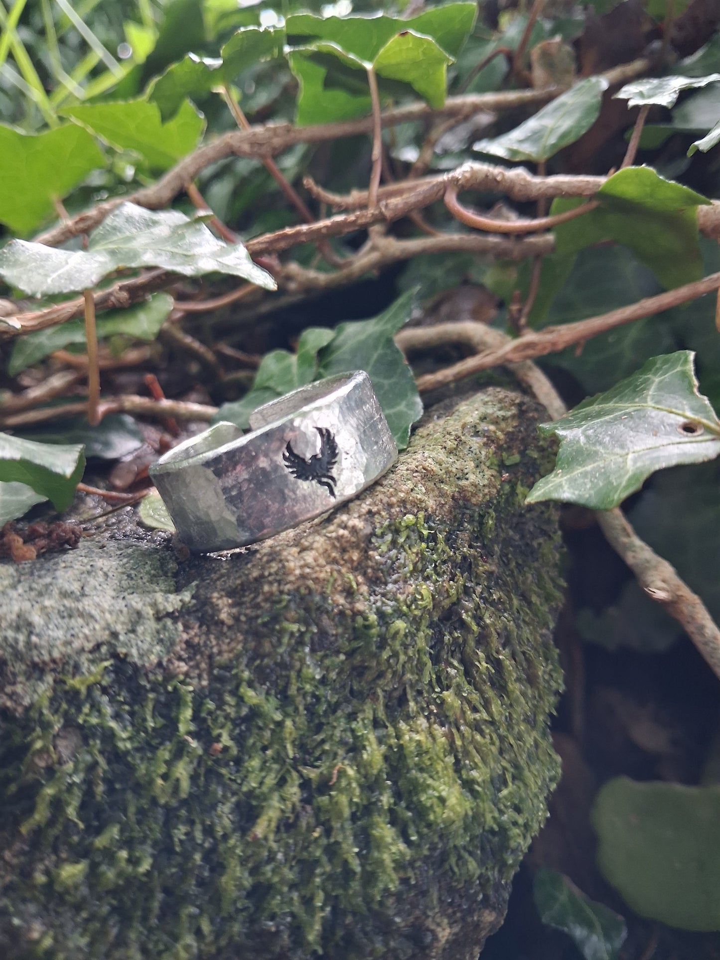Phoenix Ring | Cast and hammered pewter | Open ring