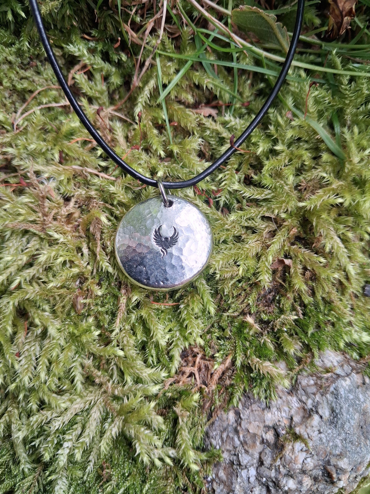 Phoenix Pendant Necklace - Cast and Hammered Pewter
