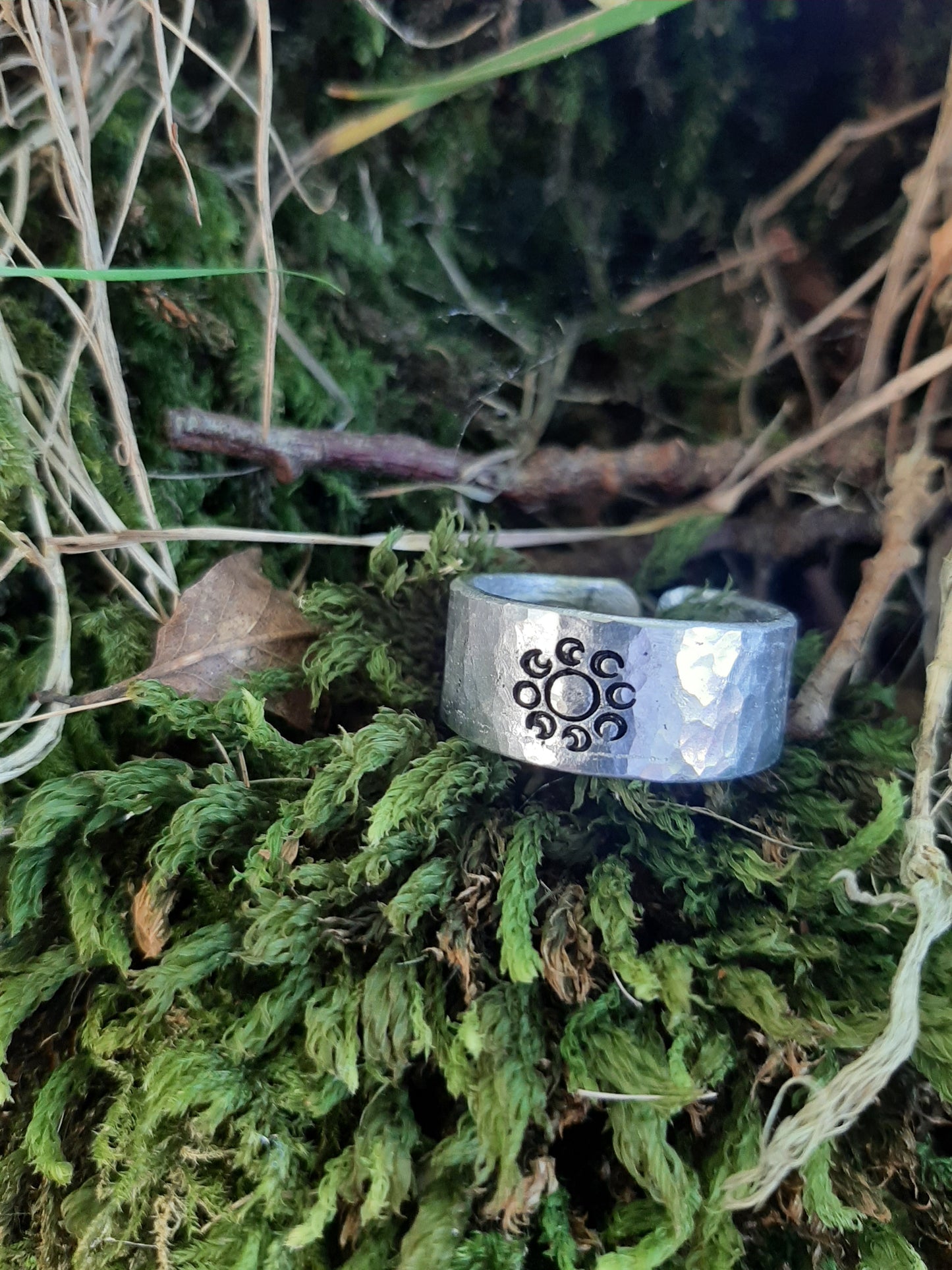 Moon Phase Ring | Cast and hammered pewter | Open ring