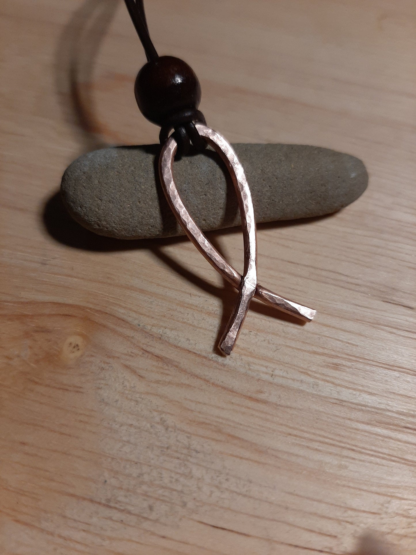 Ichthys Jesus Fish Necklace made from hammered copper - Christian