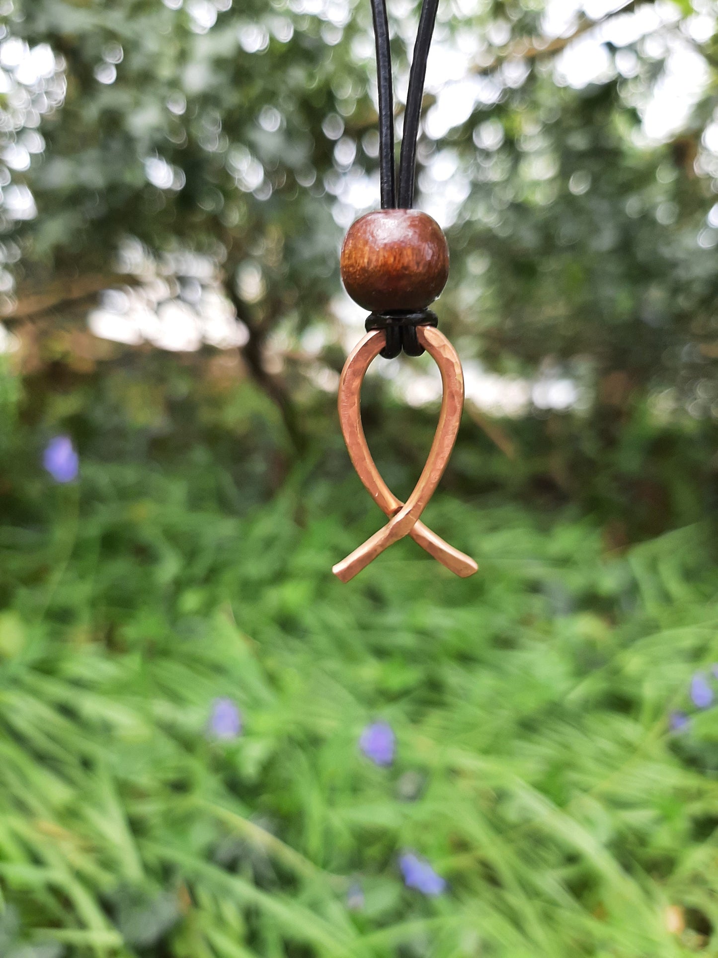 Ichthys Jesus Fish Necklace made from hammered copper - Christian