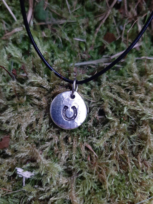 Horseshoe Pendant Necklace - Cast and hammered pewter - Small