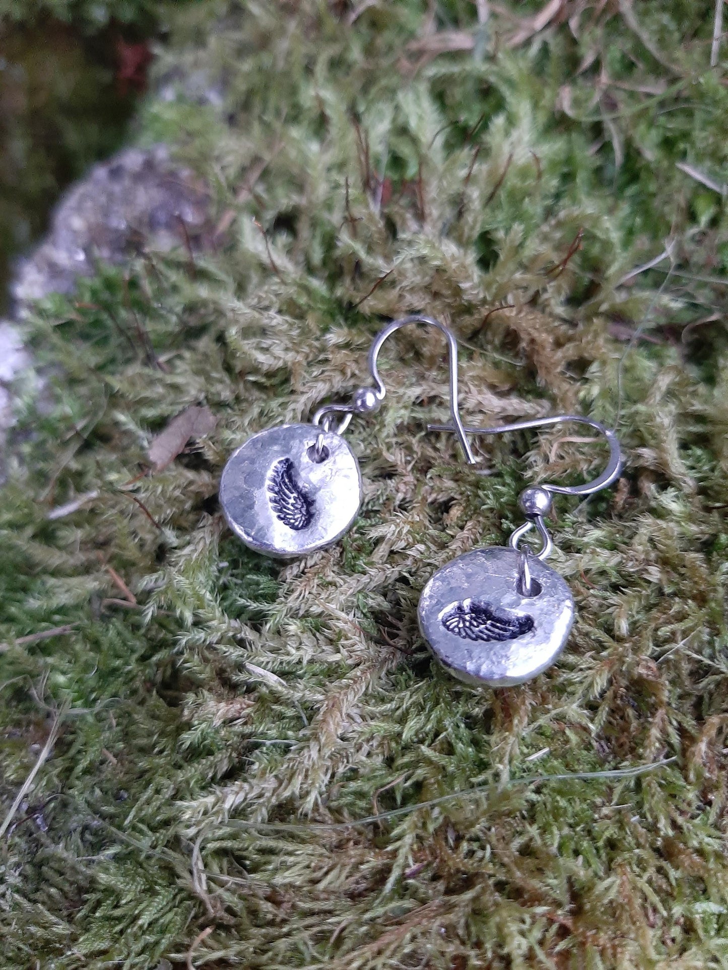 Wing Pendant Earrings - Angel Wings - Bird Wings - Stainless Steel Hooks | Cast and Hammered Pewter