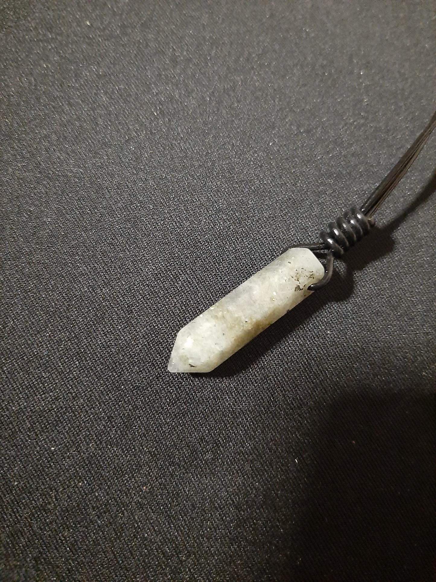 Grey Moonstone Labradorite Pendant Necklace, leather cord | Moonstone Point, drilled