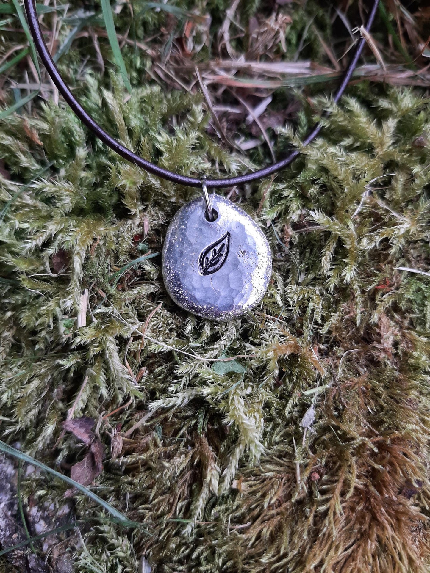 Leaf Pendant Necklace - Leaf Floating on the Wind - Cast and hammered pewter - Small - Can be personlised