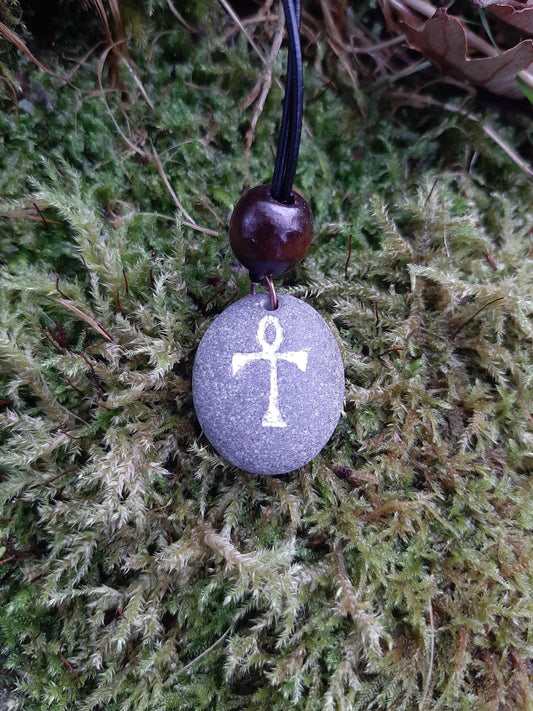 Carved Stone Necklace - Ankh - Key of Life - Egyptian Cross
