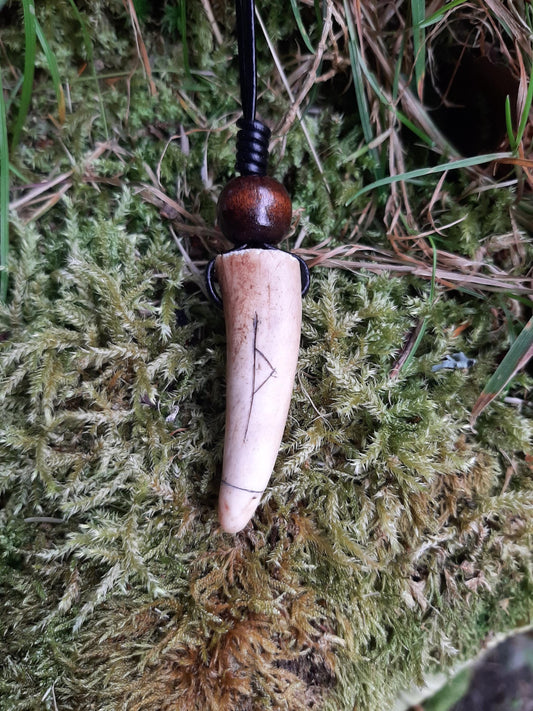 Carved Antler Thurisaz Thor Rune Pendant Necklace | Viking Necklace