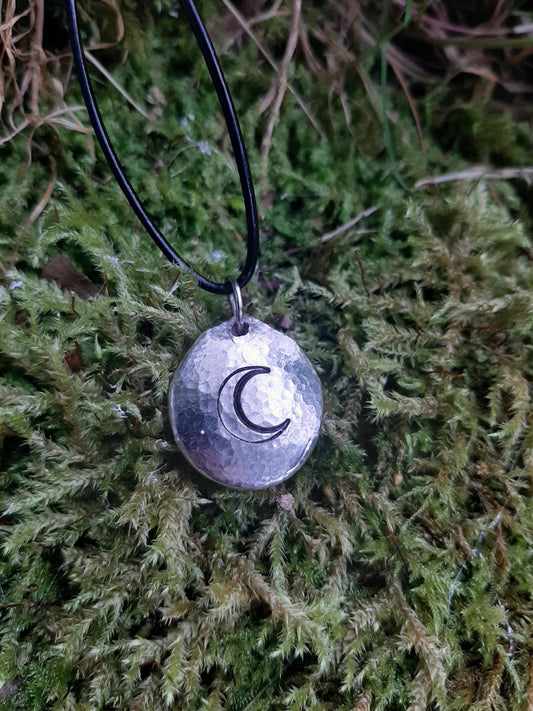Moon Pendant Necklace - Crescent Moon - Cast and hammered pewter - Small