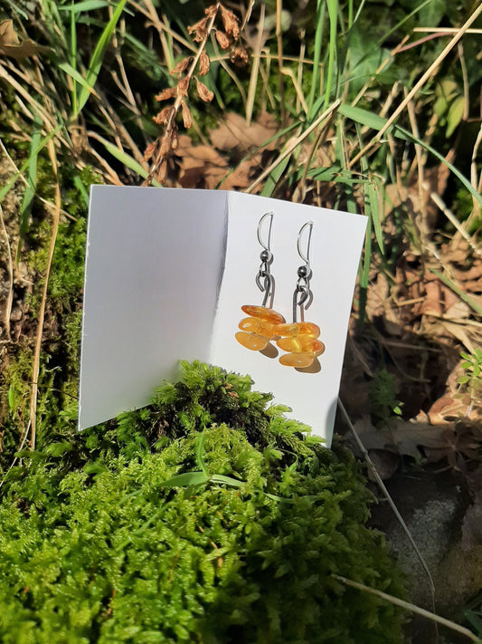 Stacked Amber Earrings - Stainless Steel Hooks