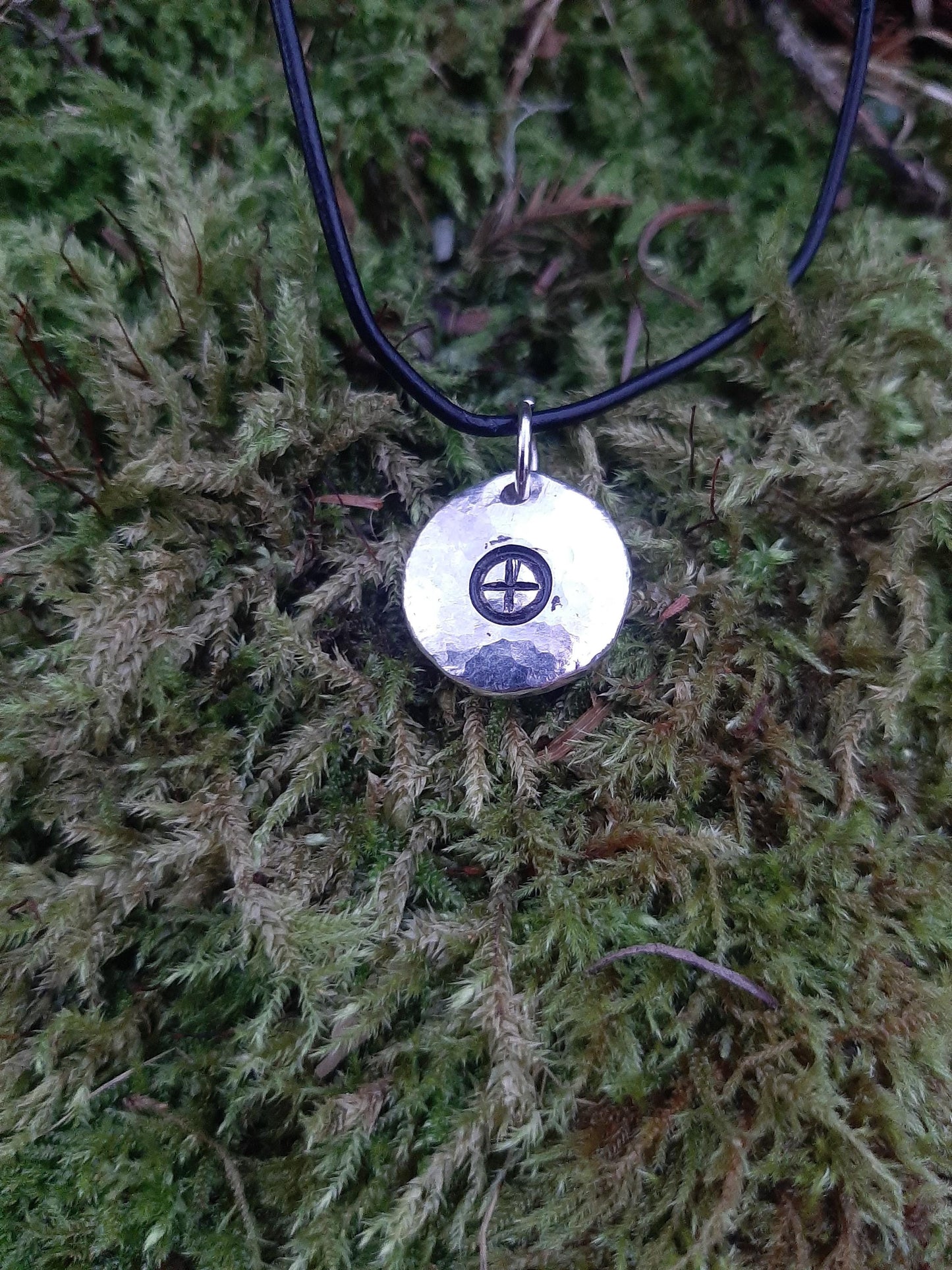 Sun Wheel Necklace - Cast and Hammered Pewter - Sun Cross - Pagan Wiccan