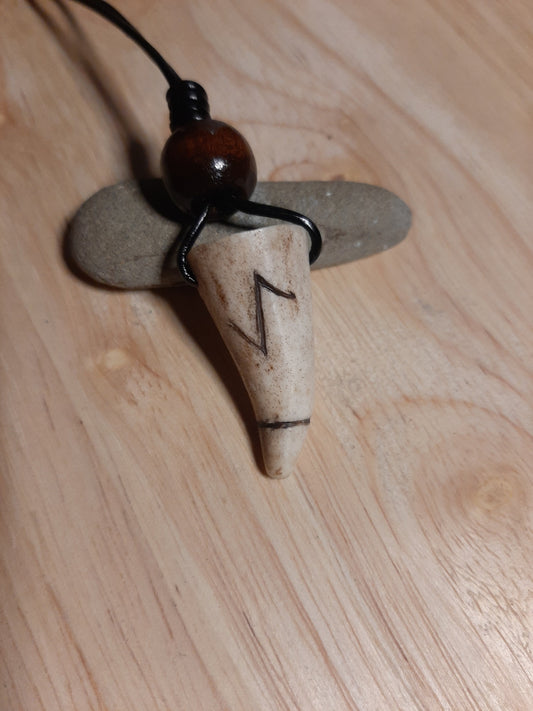 Carved Antler Eihwaz Enlightenment/Strength Rune Pendant Necklace | Viking Necklace