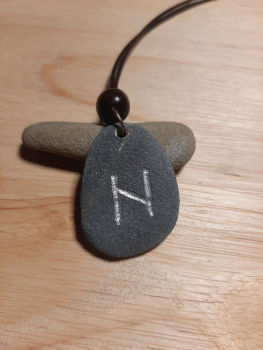 Carved Life Rune Stone Necklace - Hagalaz - Transformation, Life - Viking Jewellery | Viking Necklace