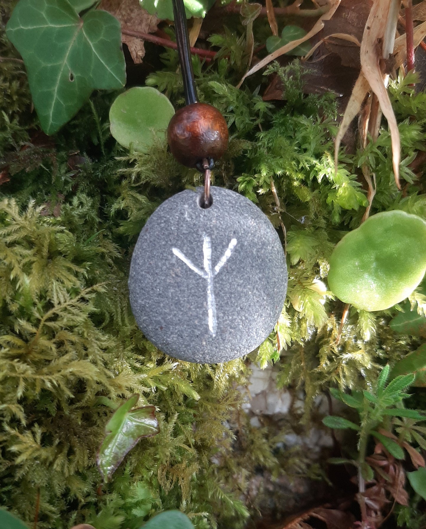 Carved Protection Rune Stone Necklace - Algiz - Protection - Viking Jewellery | Viking Necklace