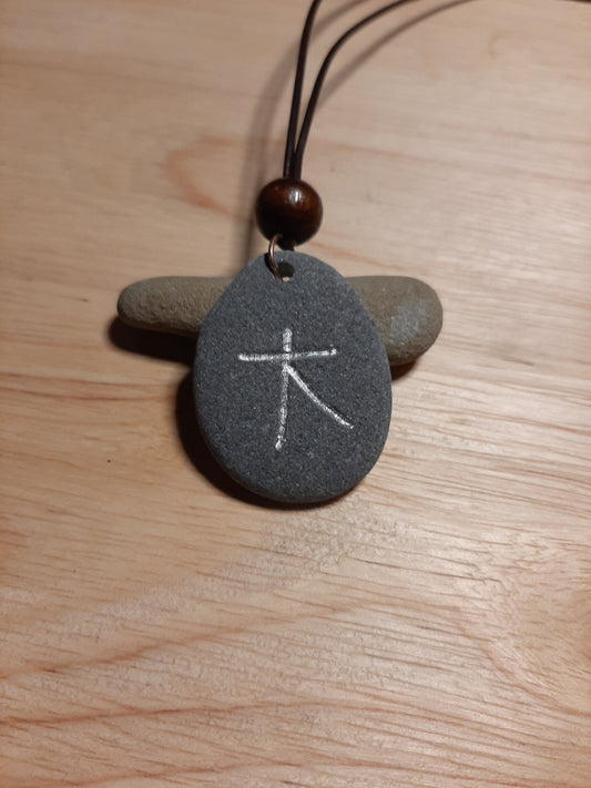 Carved Big Kanji Stone Necklace - Ookii - Big, Huge, Vast