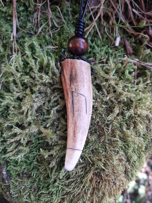 Carved Antler Uruz Power Rune Pendant Necklace | Viking Necklace