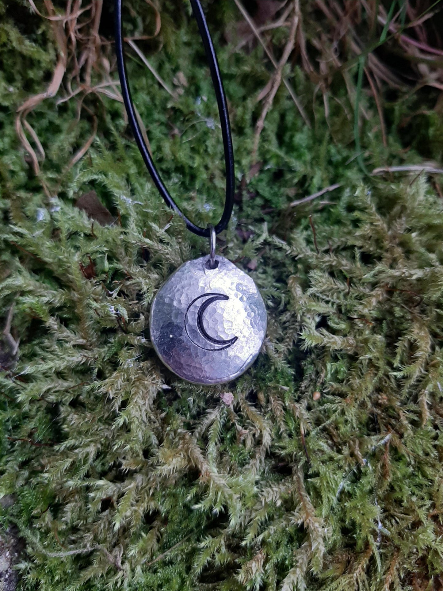 Moon Pendant Necklace - Crescent Moon - Cast and hammered pewter - Small