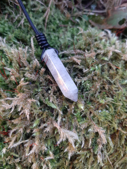 Grey Moonstone Labradorite Pendant Necklace, leather cord | Moonstone Point, drilled