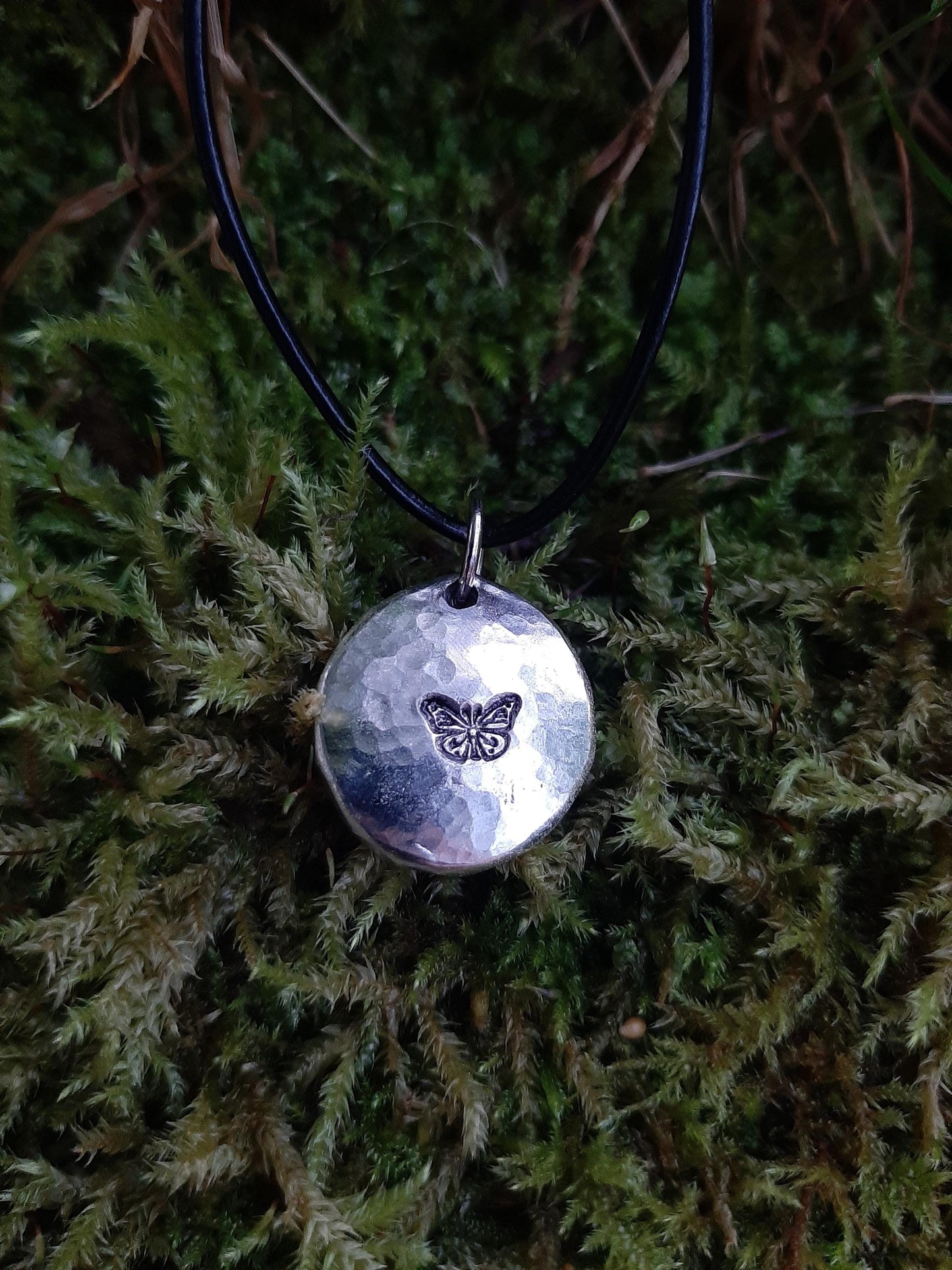 Butterfly Pendant Necklace - Butterfly - Cast and hammered pewter - Small