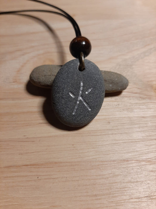 Carved Fire Kanji Stone Necklace - Hi - Fire
