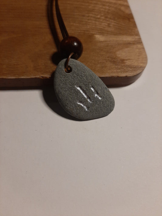 Carved Mountain Kanji Stone Necklace - Yama - Mountain