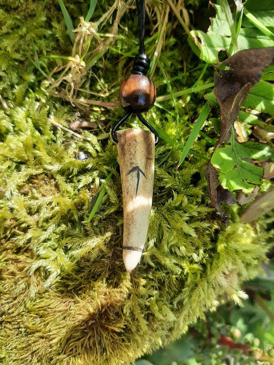 Carved Antler Tiwaz Warrior Rune Pendant Necklace | Viking Necklace