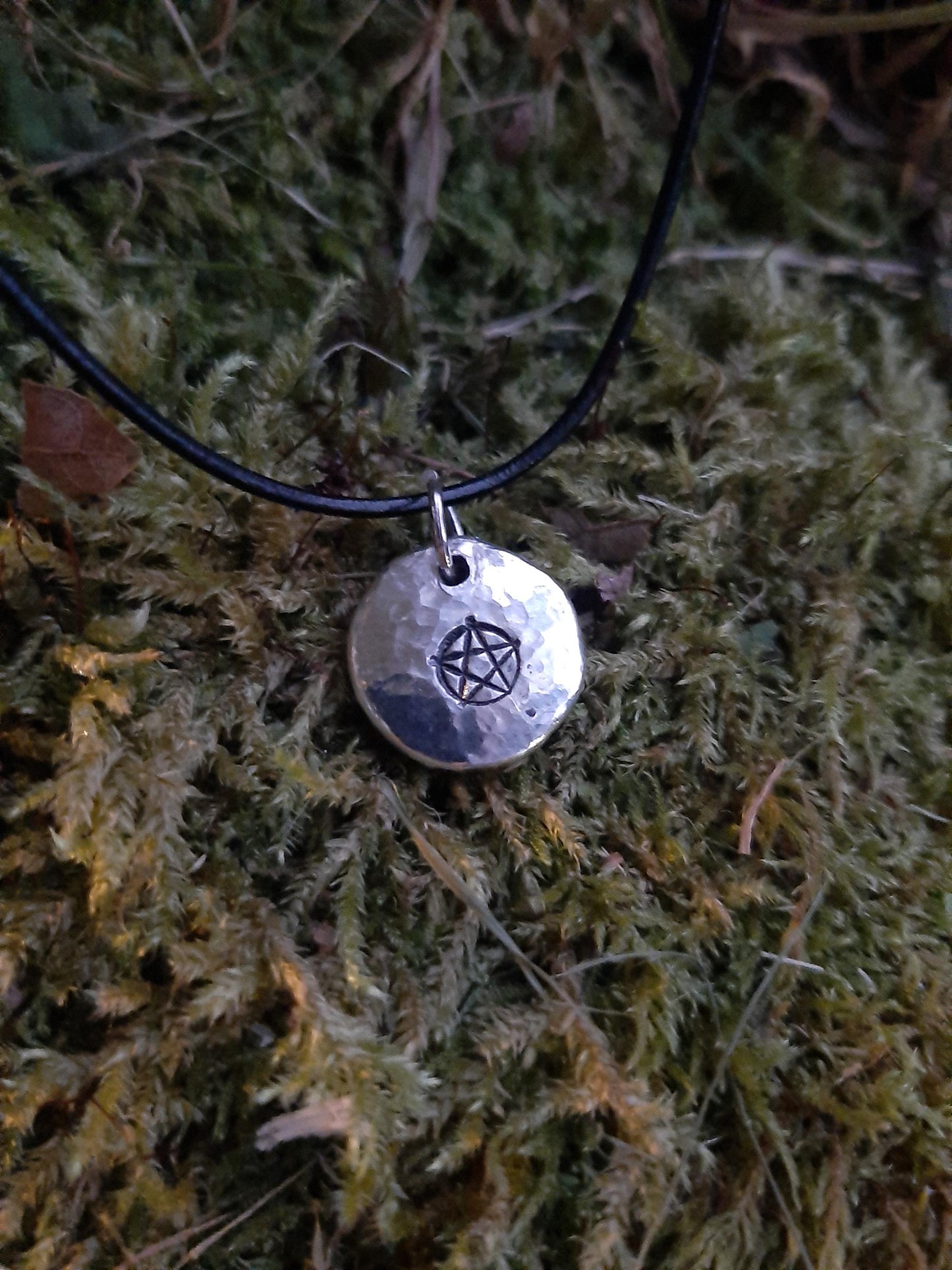 Witch Pentagram Pendant Necklace - Cast and hammered pewter - Small