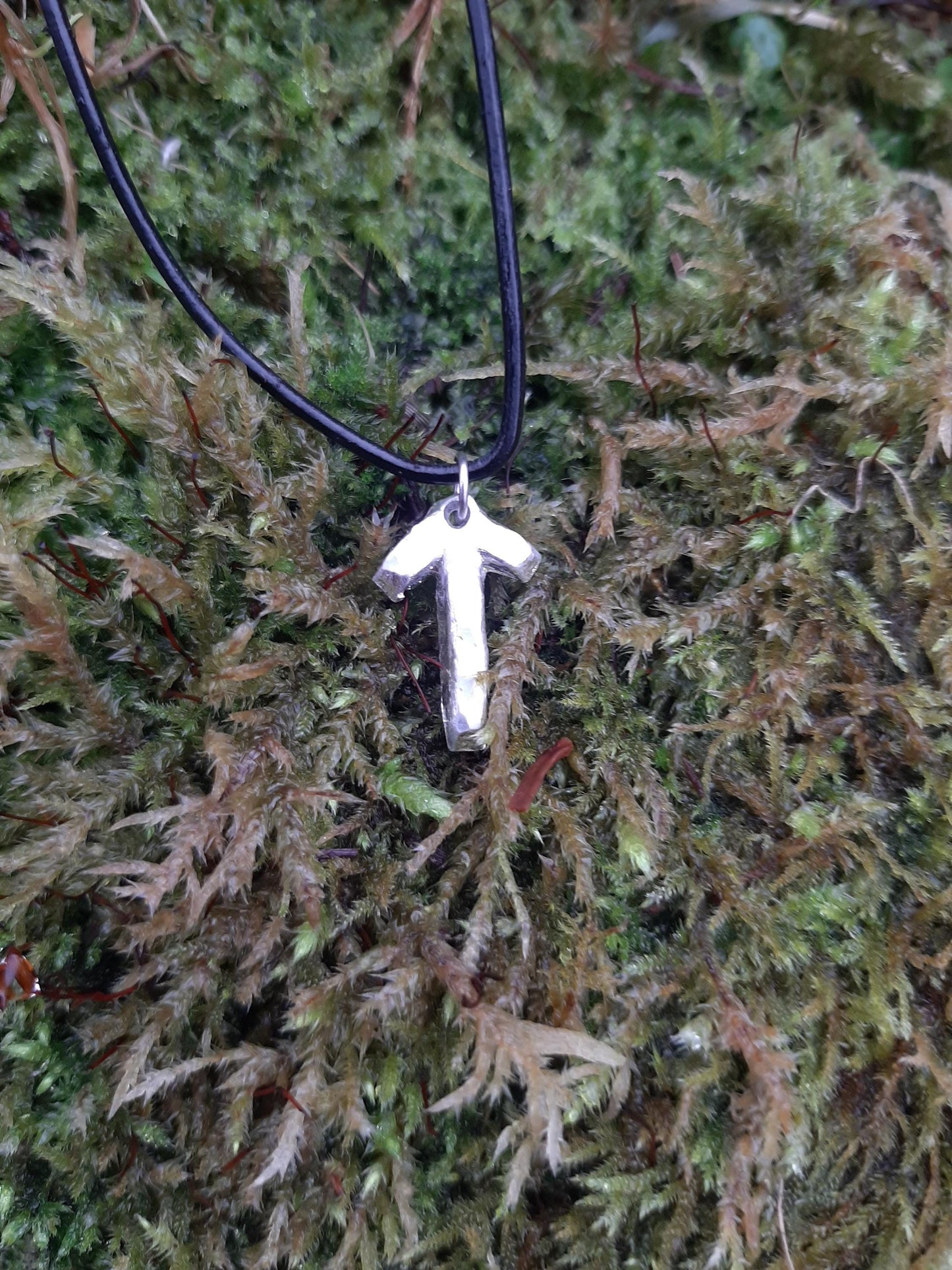 Viking Rune Necklace - Cast and Hammered Pewter - Tiwaz/Tyr Rune - Warrior Rune | Viking Necklace