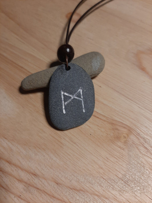 Carved Friends Rune Stone Necklace - Mannaz - Culture, Friends - Viking Jewellery | Viking Necklace