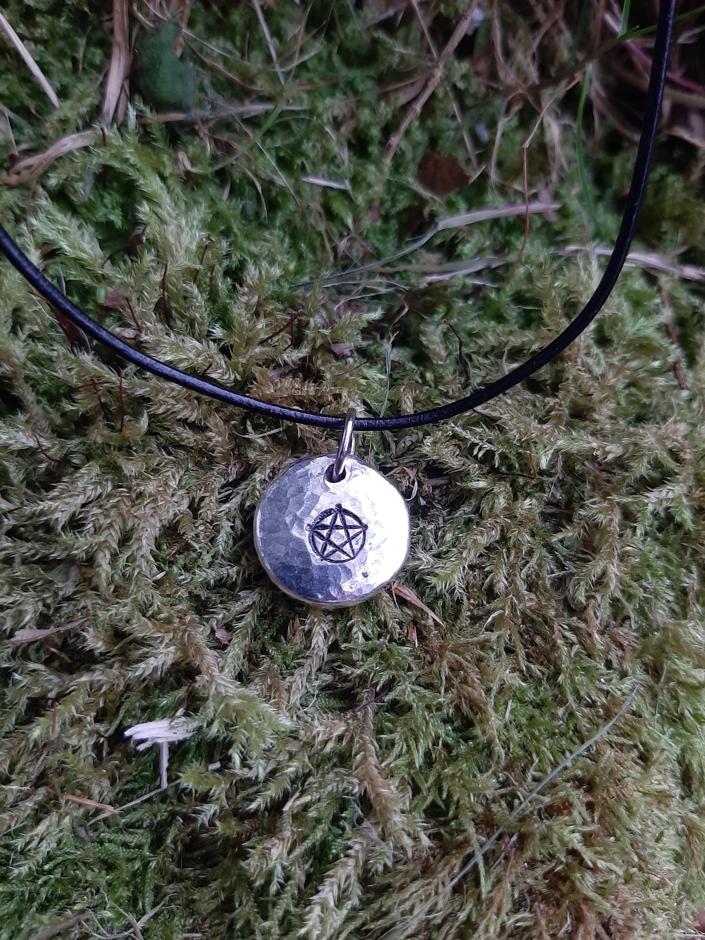Witch Pentagram Pendant Necklace - Cast and hammered pewter - Small