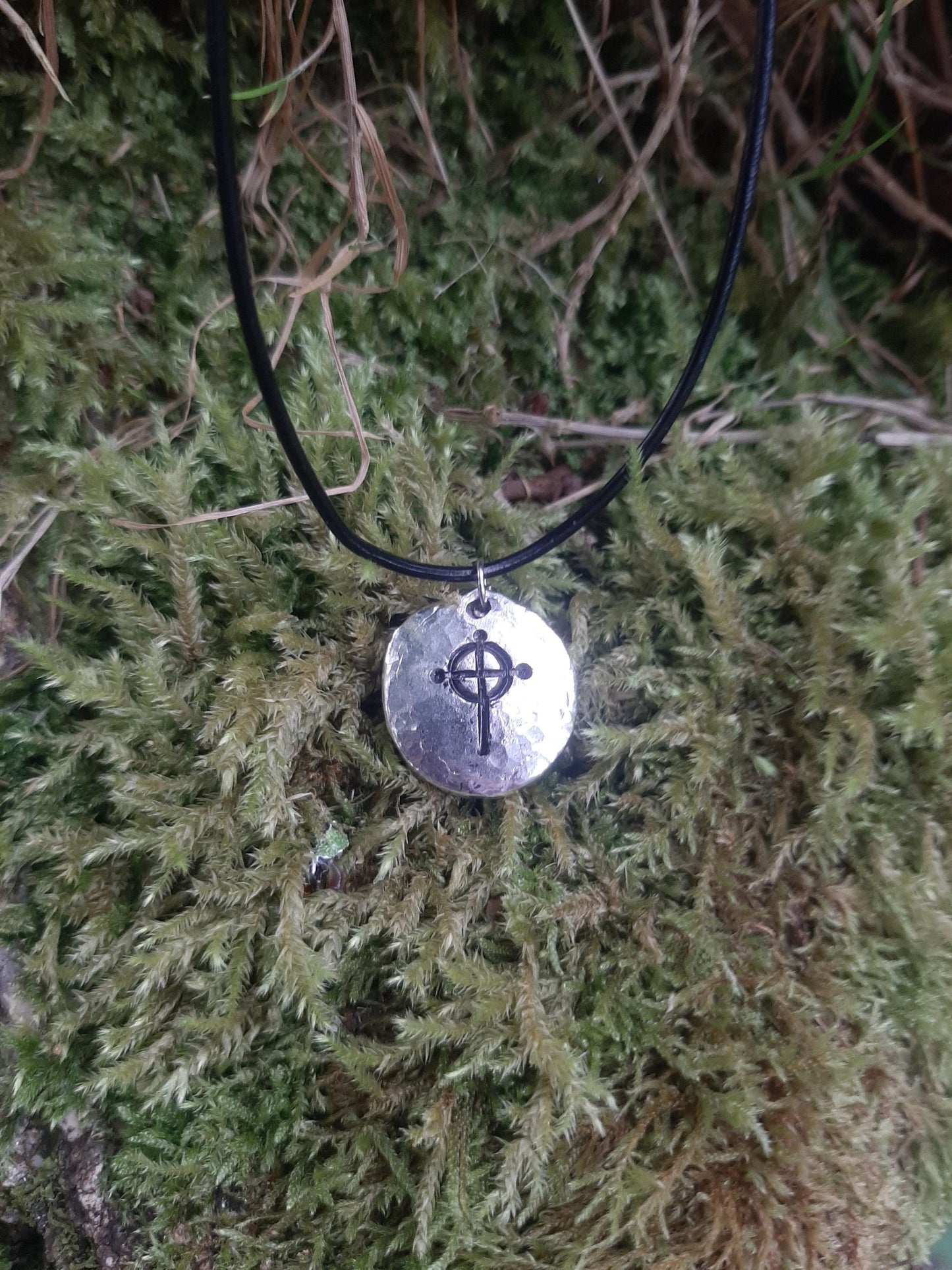 Celtic Cross Necklace - Cast and Hammered Pewter - Cornish Cross - Christian